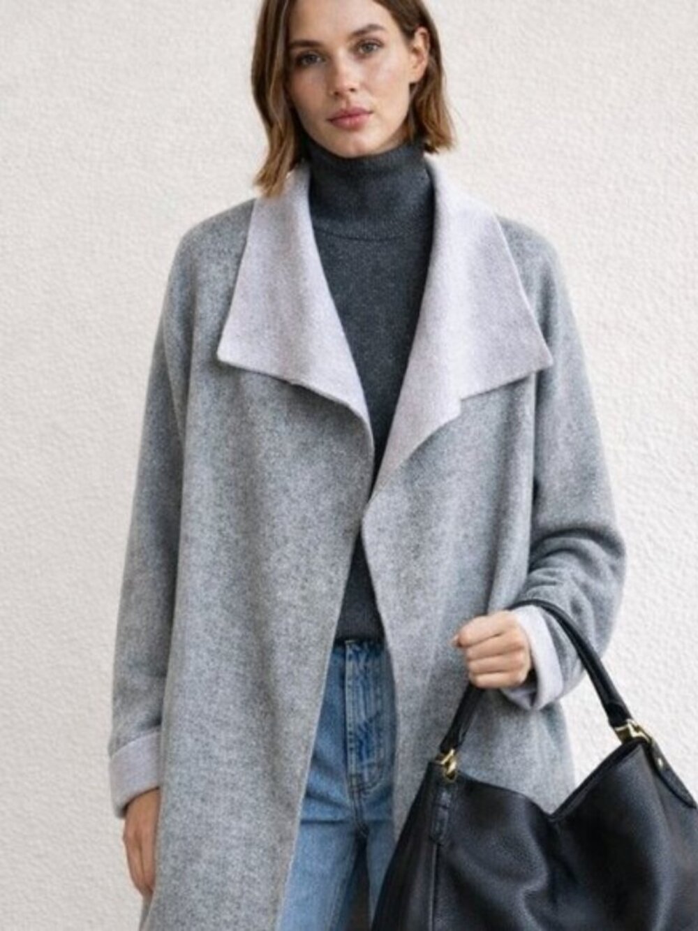 Italian Designed Wool Coatigan / Long open front Knit Cardigan